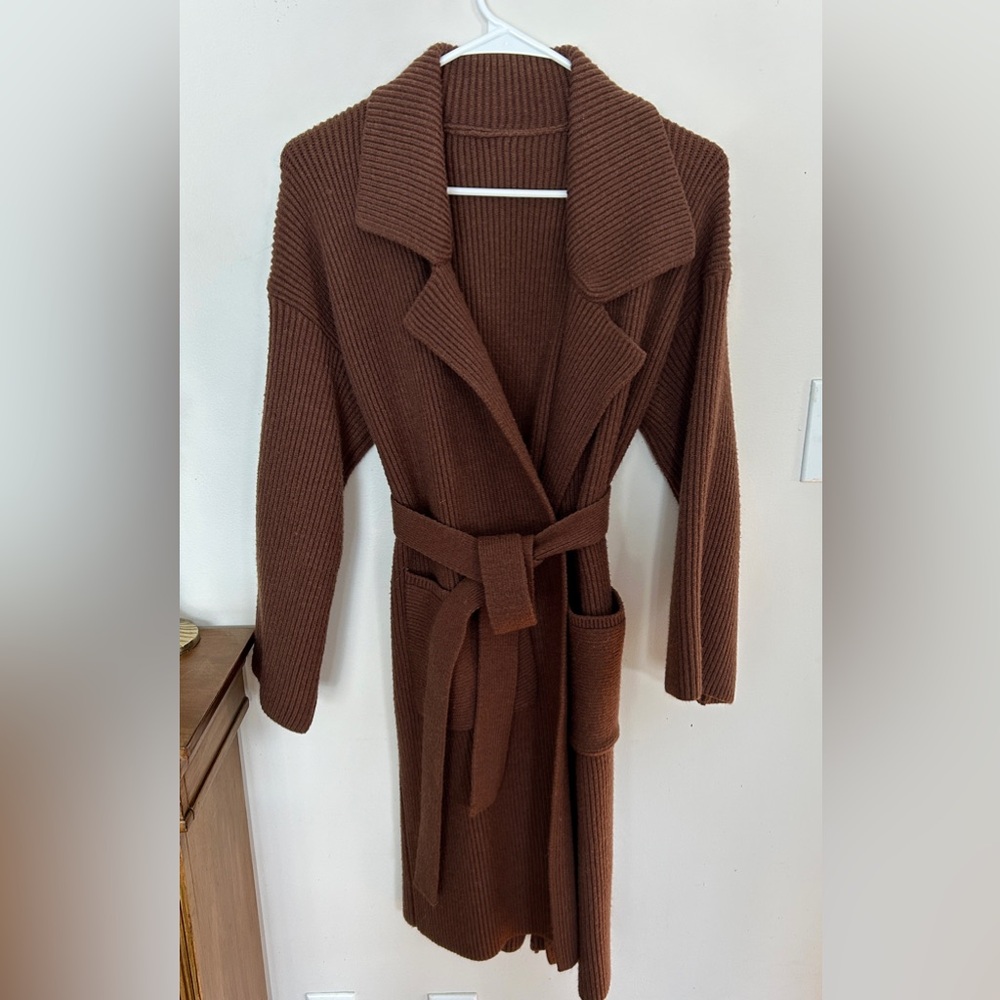 Commense Chocolate Ribbed Knit Cardigan